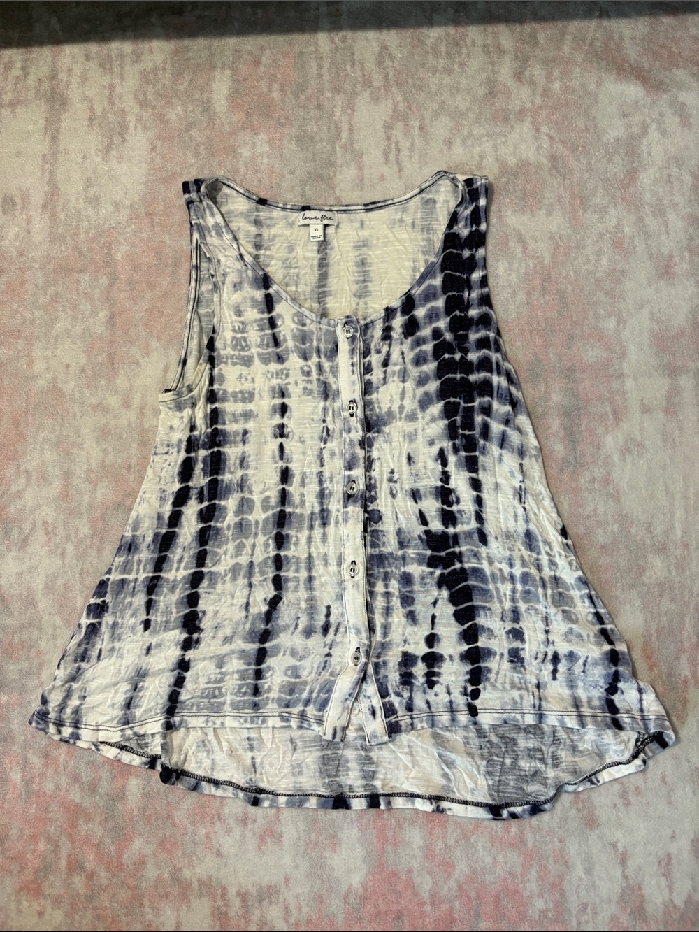 Sleeveless Tie-Dye Button-Front Tank Top -Navy and White